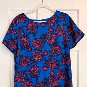 J. Crew Blue and Pink Floral Shift Dress 12
